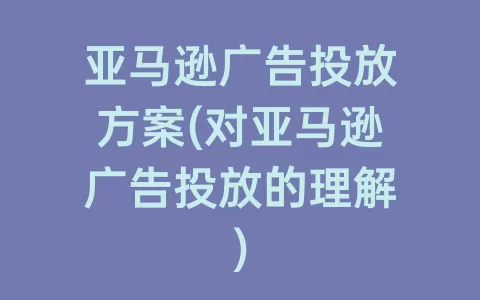 亚马逊广告投放方案(对亚马逊广告投放的理解)